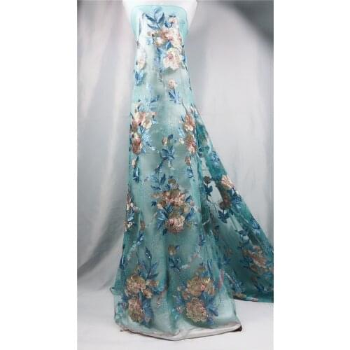 Bridal french lace fabric beaded african tulle lace fabric 5 yards per lot net lace fabric for dress BZL-71901