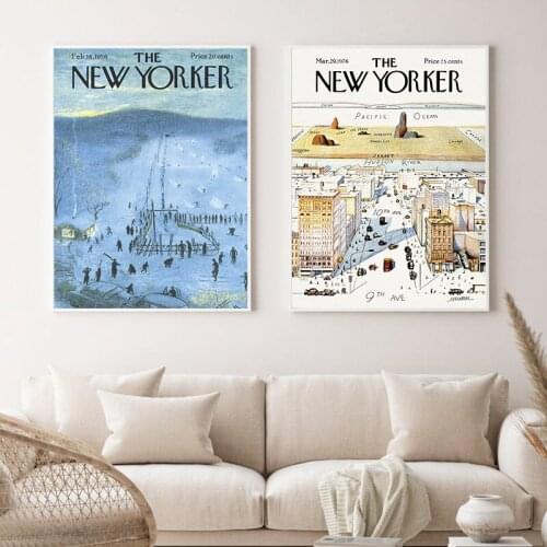 The New Yorker Magazine Cover Posters and Prints View of the World from 9th Avenue Map Vintage Canvas Painting Wall Art Pictures
