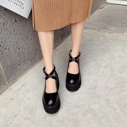 Thick platform shoes patent leather Goth shoes High Heels ankle strap heels Casual Shoes black shoe heels chunky shoes LJA954