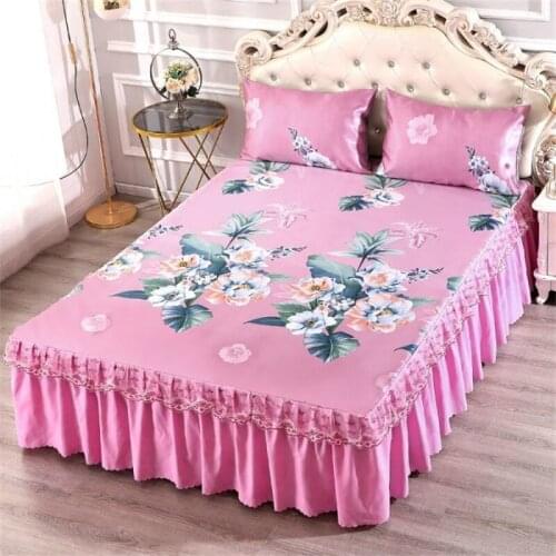 Thicken Simmons Mattress Bed Skirt Home Textile Bedding 3pcs/set(1Bed Skirt + 2pcs Pillowcase) Bed Sheet King/Quee Size F0549