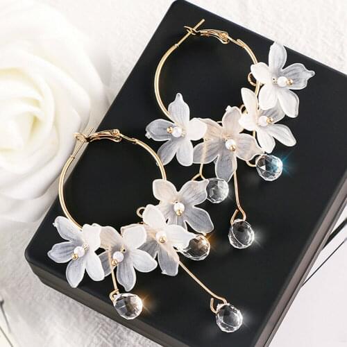 Yaologe Fairy Style Roes Gold Big Hoops Earrings 2020 New Lotus Flowers Bloom Rhinestone Drop Dangle Earrings For Women Jewelry