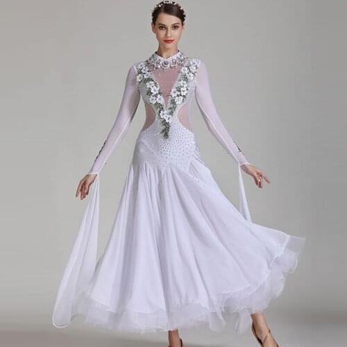 Plus size ballroom dance costume rumba dress dance competition costume foxtrot dance dress white ballroom dress tango costume