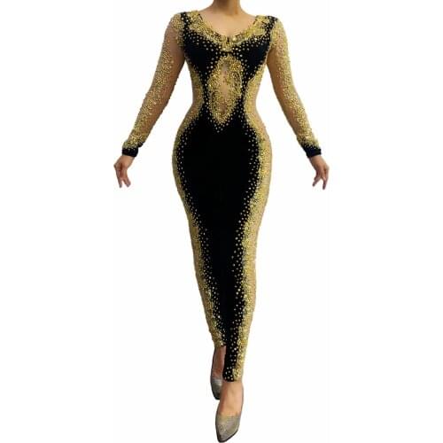Women New Shining Gold Rhinestones Jumpsuit Sexy Lady Evening Prom Party Big Backless Outfit Singer Stage Wear Dance Costume