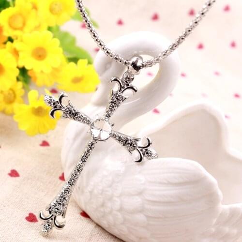 Goth Silver Color Cross Necklace For Women Collares Vintage CNANIYA Brand Jewelry Crucifix Necklaces Long Collier Colar De Cruz