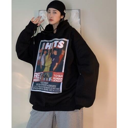 Magazine characters Street Plush sweatshirts women autumn winter ins casual hoods thickened boys and girls students top hoodies