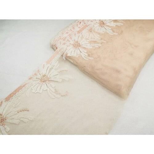 1Meter Mesh Net Floral Trim Embroidery Lace Fabric Handmade DIY Garment Needlework Sewing Clothing Accessories 24cm Width