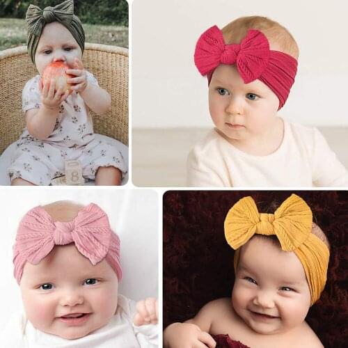 1 PCS 16*9 CM Soft Comfortable Newborn Striped Headband Solid Color Handmade Bowknot Infant Elastic Hairband Children Headwear