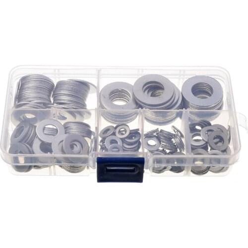 270pcs M4 M5 M6 M8 M10 M12 Stainless Steel Durable Flat Washers Kit Solid Seal Insulation Gasket Metal Screw Gaskets With Box