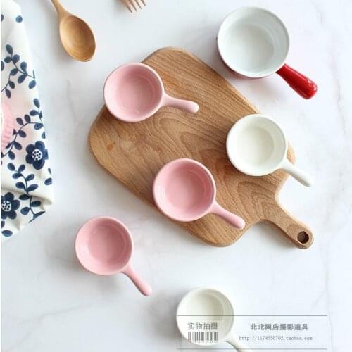 3pcs/set Hand-held Tomato Salad Sauce Saucer Ceramic Seasoning Saucer with Handle Photography Props Set Dinnerware