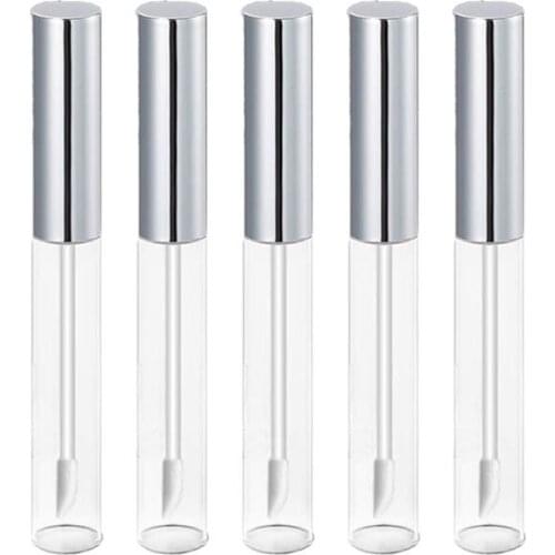 5 Pcs Silver Colors 8ml Lip Gloss Tubes Empty Refillable Lip Balm Bottles Clear Plastic Lip Gloss Container DIY Lipstick Tool