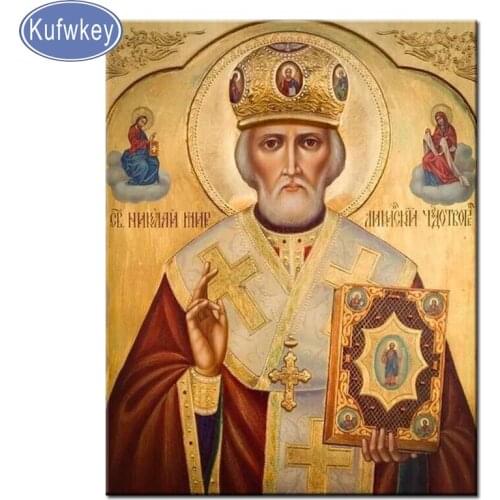 5D Crystal Crafts Icons St. Nicholas Of Myra Diamond Embroidery Pattern 3D Diamond Painting Orthodox Religion Mosaic diamond art