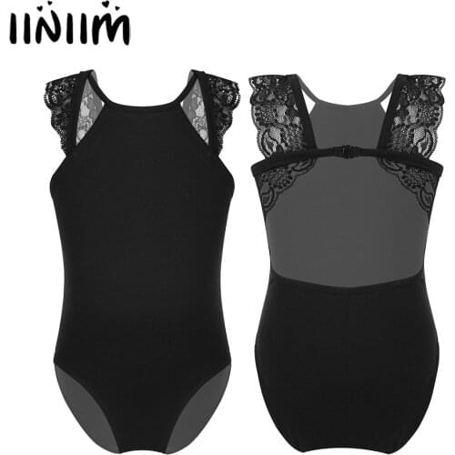 Ballerina Clothes Kids Girls Sleeveless Lace Cutout Back Ballet Dance Wear Gymnastic Leotard for Teen Stage Performance Jumpsuit