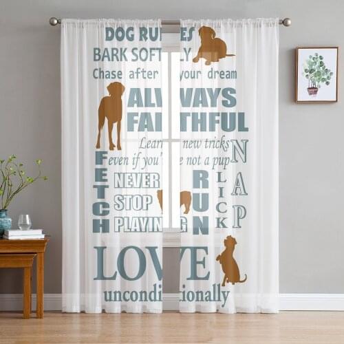 Dog Rules White Sheer Curtains for Living Room Bedroom Kitchen Chiffon Tulle Curtains Home Hotel Coffee Decor