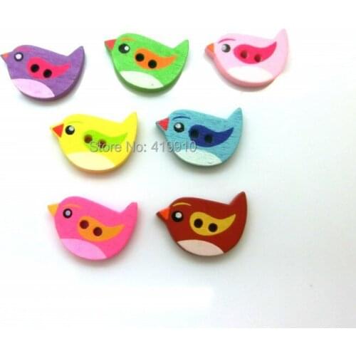 Free shipping -100PcsRandom Mixed Wood Sewing Buttons 2 Holes Birds Pattern Scrapbooking 22mmx17.5mm J1582
