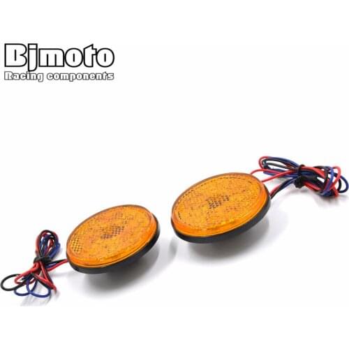 BJMOTO 2pc Round Yellow Lens LED Reflectors Brake Light for Universal Motorcycle ATV Scooter Truck Car Turn Signal Lights