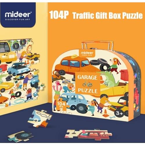 Mideer Puzzle Childrens Puzzle Paper Baby 104P Traffic Educational Toy Puzzle Gift Box 3-4-6 Years Old For Children Gift