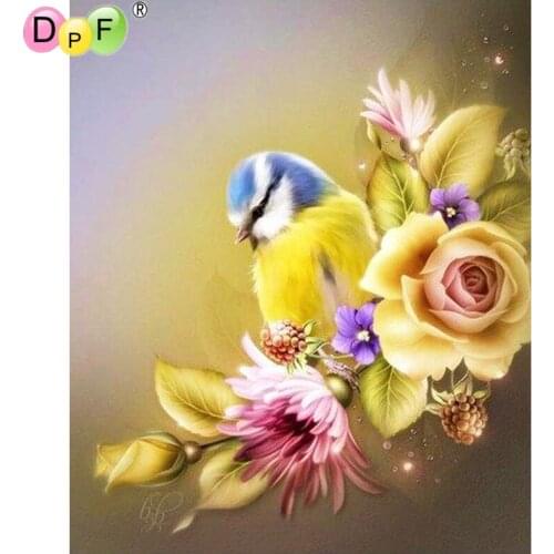 DPF DIY Magic Cube Cross Stitch art crafts yellow flowers birds Diamond Embroidery 5D full Round Diamond Painting Mosaic Decor
