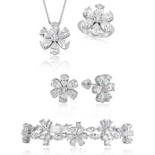 Valori Jewels Forget Me Not Set , 20 Ct Zircon White Pear Gemstone , Rhodium Plated ,925 Silver, Fine Jewelry