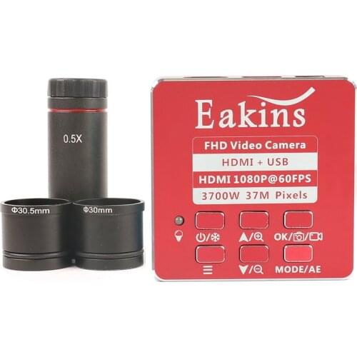Eakins 37MP HDMI USB Video Digital Industrial Microscope Camera+0.5X Eyepiece Adapter For Stereo Microscope Phone PCB Repair