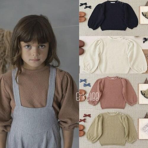 EnkeliBB Soor Ploom Kids Girl Puff Sleeve Sweaters Brand design Vintage Style Children Clothes Spring Tops Top Quality Toddler