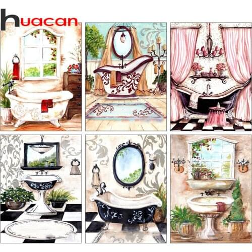 Huacan 5D DIY Diamond Painting Cartoon Full Square/Round Diamonds Embroidery Bathroom Art Kits Decorations Home