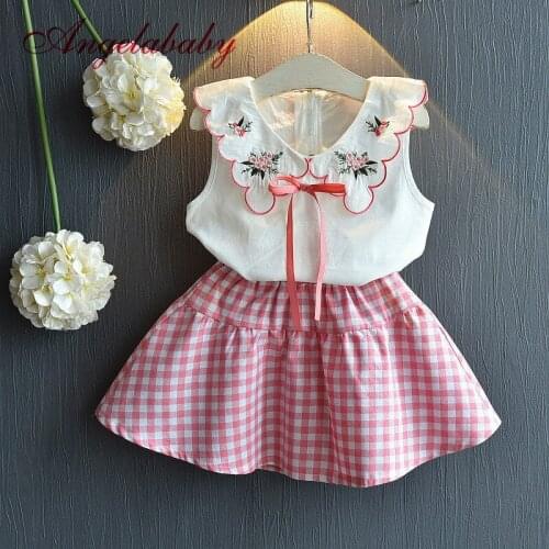 Baby Girls Summer Clothes Sets Cute Little Girls Vest+Casual Plaid Skirts 2 pcs Clothing Suit for Kids Girls