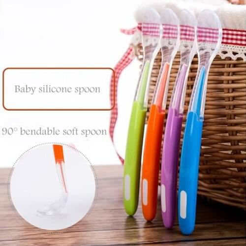 Newborn baby spoon soft silicone baby feeding spoon safety tableware patchwork baby children tableware learning training spoon