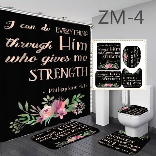 Fashion Letter Flower Shower Curtain With Non Slip Rug Mat Bathroom Curtains Waterproof Polyester Bathroom Curtain with Hooks