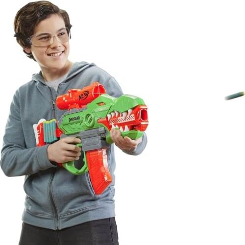 Nerf DinoSquad Rex-Rampage Motorized Dart Blaster, 10-Dart Clip, 20 Nerf Darts, 10-Dart Storage- T-Rex Dinosaur Design