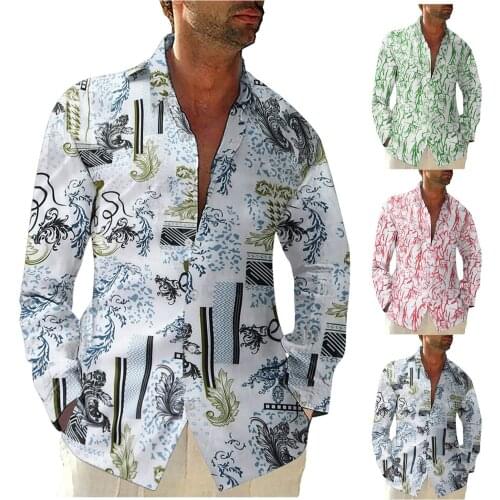 Mens Printed Casual Shirts Lapel Loose Large Size Long Sleeved Shirt High Quality Simple Fashion Shirts Camisas De Hombre 2021