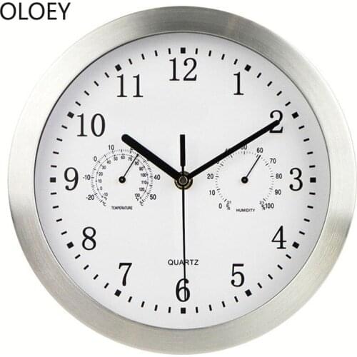Wall Clock Home Fashion with Temperature and Humidity Meter Mute Bedroom Living Room Wall Watch Thermometer Small Quartz Clocks