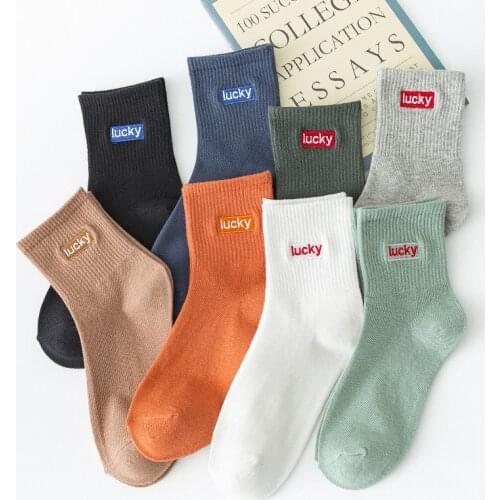 Lucky print socks cute couple funny sokken women cotton fashion kawaii calcetines preppy style sports skarpetki woman meias