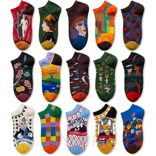 New Women Socks Fashion Retro-Classical Art Oil Painting Funny Happy Ankle Harajuku Series Couple Socks