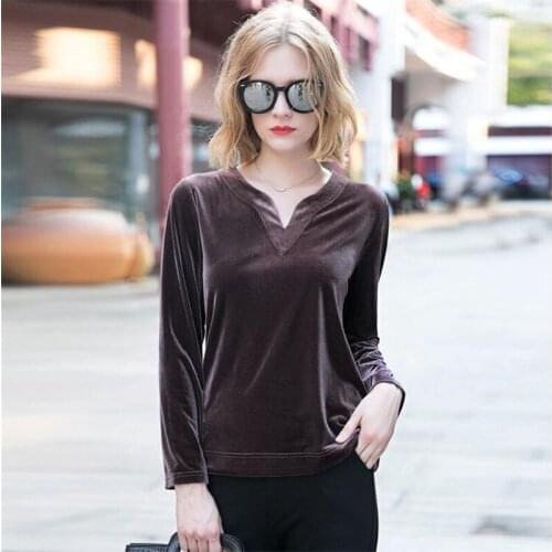 2020 New Women V Neck Long Sleeve T-Shirts Fashion Casual Pleuvhe Shirt Solid Black Slim Female Plus Size Top Office Ladies Tee