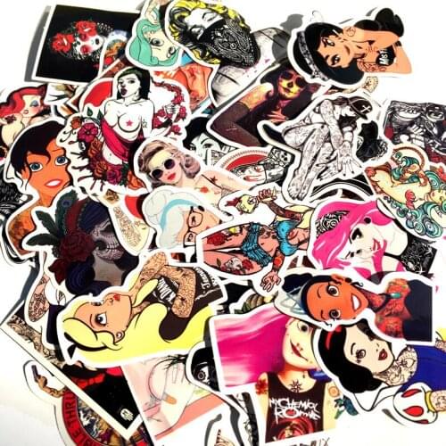 NEW 50Pcs Sexy beauty Girls Stickers Tattoo For Motorcycle Skateboard Luggage Decal Laptop Sticker bomb Pvc Waterproof