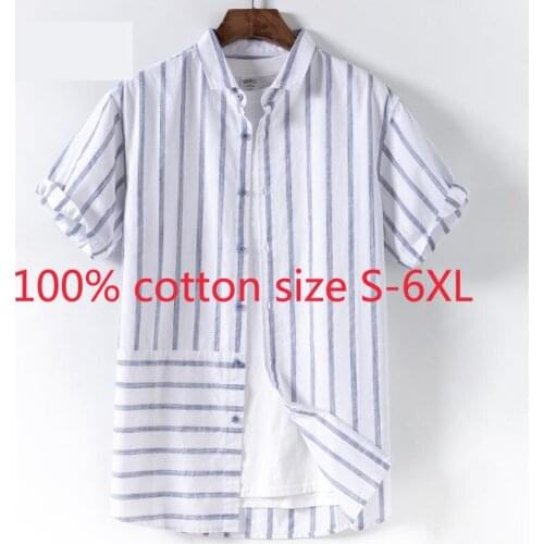 New Arrival Fashion Large High Quality Cotton Men Short Sleeve Splicing Summer Stripe Casual Shirts Plus Size S-2XL3XL4XL5XL6XL