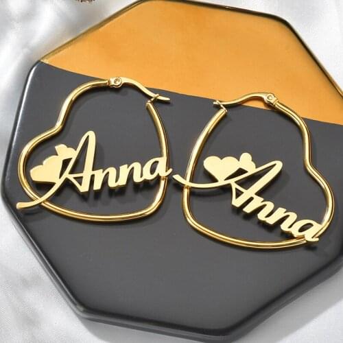 Charm Jewelry Personalized Name Earring 30mm-100mm Stainless Steel Heart Custom Earring For Women Free Shipping