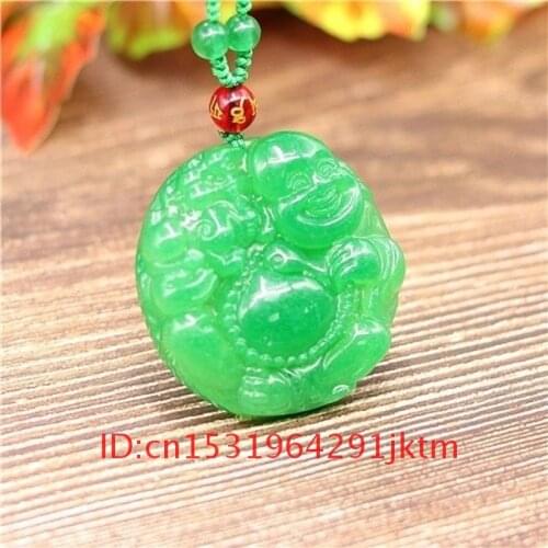 Necklace Hand Gifts Carved Amulet Chinese Men Fashion Buddha Pendant Maitreya Jade for Natural Jewelry Jadeite Charm Women Green