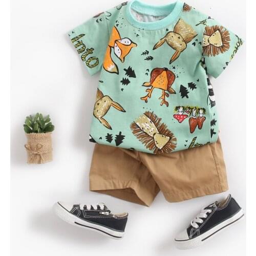 Lovely Baby Clothing Sets Newborn Infant Baby Boys Girls Short Sleeve Cartoon Tops Shirt+Pants Outfits Set Bebes Tracksuit#py4