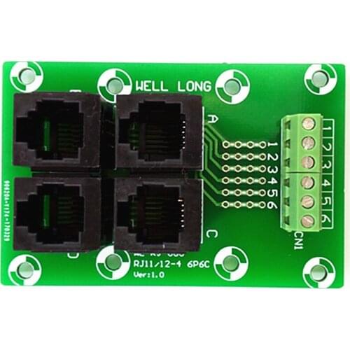 RJ11/RJ12 6P6C Jack 4-Way Buss Breakout Board, Terminal Block, Connector