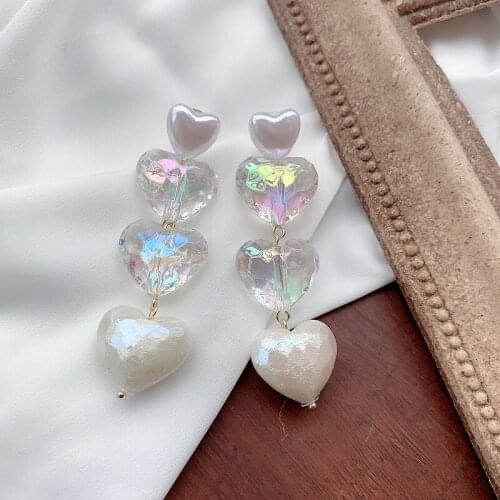 AB Color Clear Resin Arcylic Heart Earrings for Women Girl Rainbow Pearl Multi Heart Drop Earrings Wedding Party Jewelry Brincos