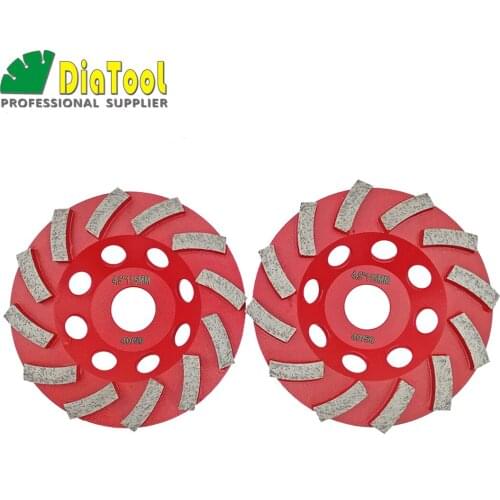 SHDIATOOL 2pcs 4.5" Segmented Diamond Turbo Grinding Cup Wheel for Concrete Arbor 7/8" 115mm grinding disc