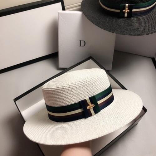 Big Brand Straw Hat Nulticolor Striped Small Bee Flat Top Hat Summer Fashion Korean Style Travel Sunshade And Anti Si Big Brim