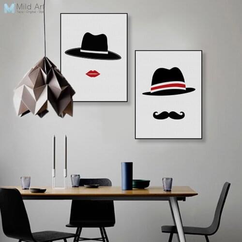 Modern Abstract Hippie Hat Lip Love Poster Prints Nordic Style Living Room Wall Art Pictures Home Decor Canvas Painting Custom