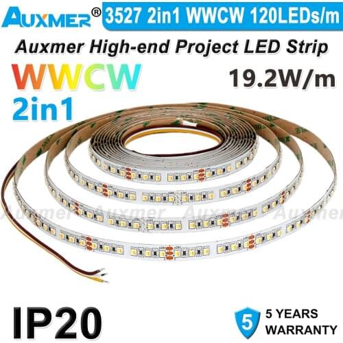 3527 2in1 120LEDs/m LED Strip,WWCW CCT IP20 DC12V/24V,19.2W/m,600LEDs/Reel,5meter/Reel,Non-waterproof ,for living room bedroom