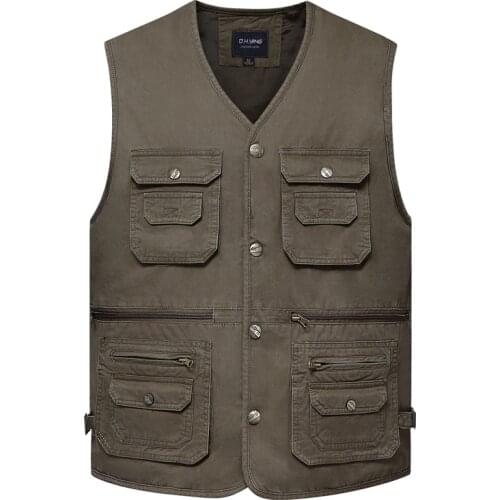 Outdoor Casual Wearable All Seasons Waistcoat Big Size Cotton Multi Pockets Mens Fishing Vest Sleeveless Jacket Photographer