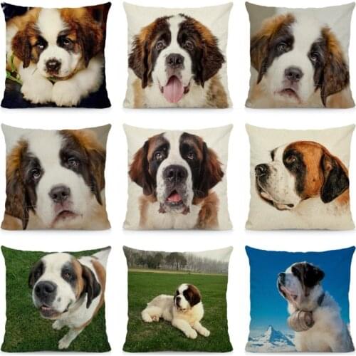 XUNYU Cushion Cover 45x45 Saint Bernard Pillow Case Home Decoration Throw Pillows Decor Home Sofa Living Room DWG037
