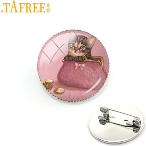 TAFREE Cute Cat and Dog Brooch on a pink backround Pins women accessories Rhodium Plated sweet style high quality jewelry A136
