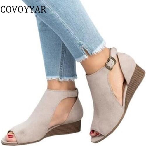 COVOYYAR 2019 Hot Gladiator Womens Sandals Summer Peep Toe Buckle Strap Ladies Sandals Wedges Roma Shoes Women Big Sizes WSS968