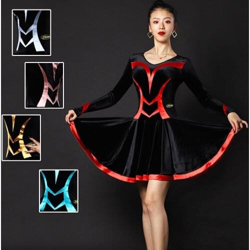Latin Dance Dress Rumba Salsa Dance Costume Women Good Quality Velvet Dress Dance Practice Clothes Performance Black Dress 3408